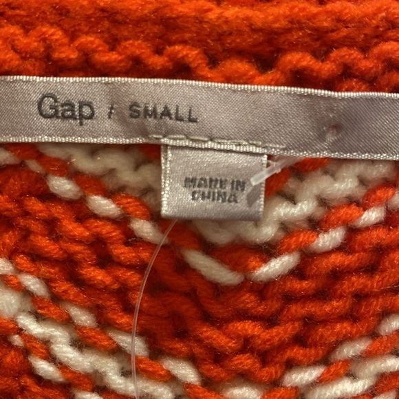 GAP Chevron Pointelle V Neck Wool Blend Orange White Stripe Knit Sweater SMALL - Picture 4 of 6